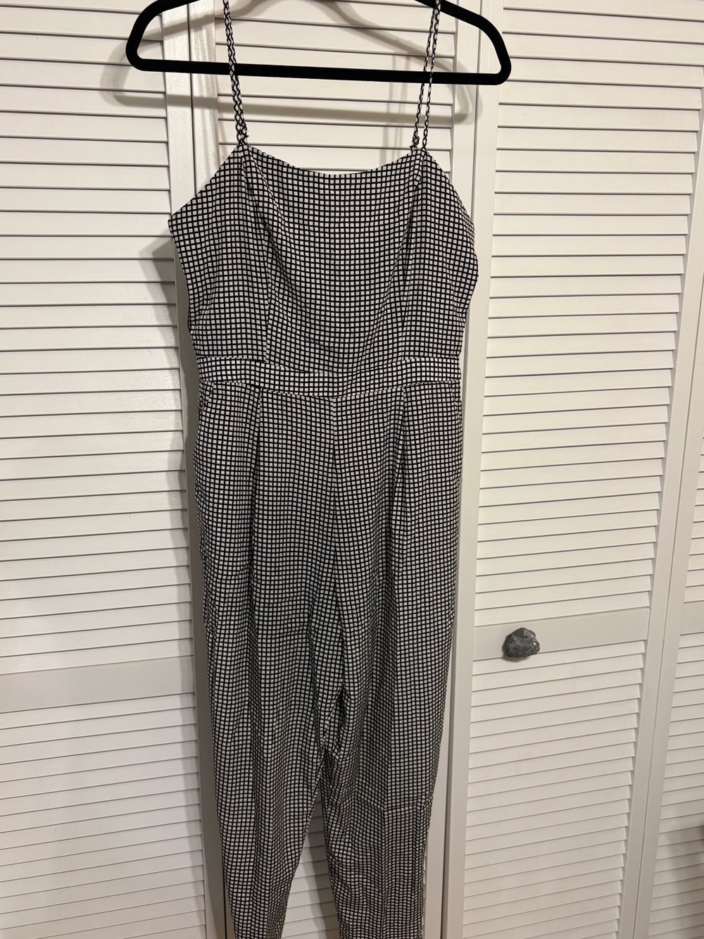 Forever 21 Black & White Micro Check Spaghetti-Strap Jumpsuit